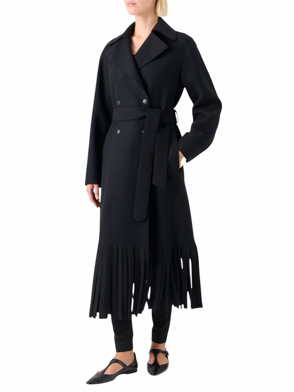 Akris Punto Fringed Wool Belted Maxi Trench Coat